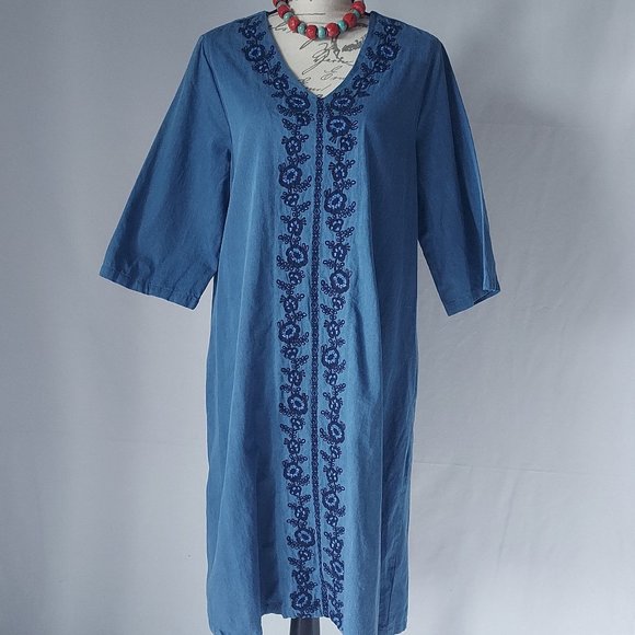 Go Softly Patio Dresses Go Softly Patio Chambray Embroidered Muumuu